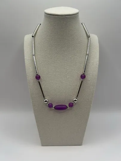 Discover Sarah Coventry Silver Tone Necklace Purple Beads Vintage Mod Style Adjustable