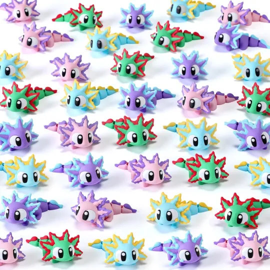 Discover 12 Pcs 3D Printed Axolotl Mini Animals Bulks 3D Printed Fidgets Figures Flexi...