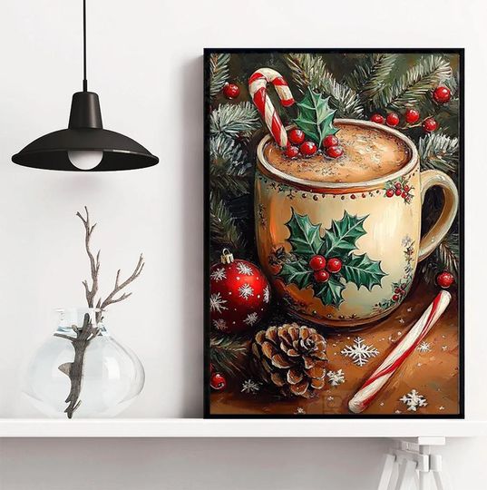 Discover Vintage Xmas Coffee Cup Poster, Holiday Poster, Home Decor Poster