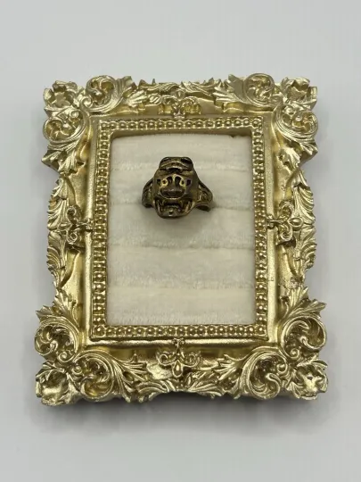 Discover Vintage Lion Head FF Band Dog Beast Ring Size 6 Gold Tone Brass Statement Jewelry