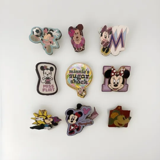 Discover Disney Minnie Mouse Trading Pin Lot Of 9 Soccer Sugar Shack Sun Balloon Flirt