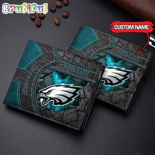 Discover Personalized Philadelphia Football Eagless Team Men's Leather Wallet Gift