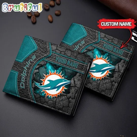Discover Personalized Miami Football Dolphinss Team Men's Leather Wallet Gift For Him