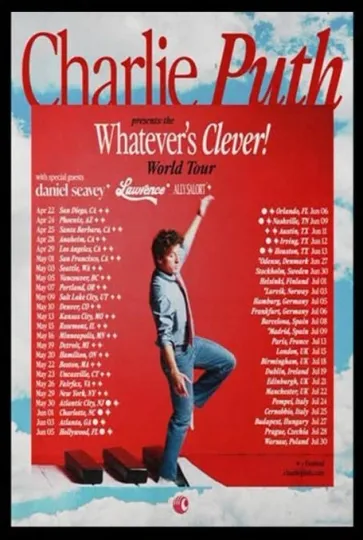 Discover New!!! Charlie Puth World Tour 2026 Poster