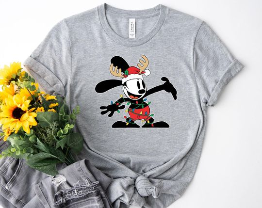 Disney Mickey Oswald The Lucky Rabbit Christmas Lights Shirt, Santa Oswald Mickey shirt