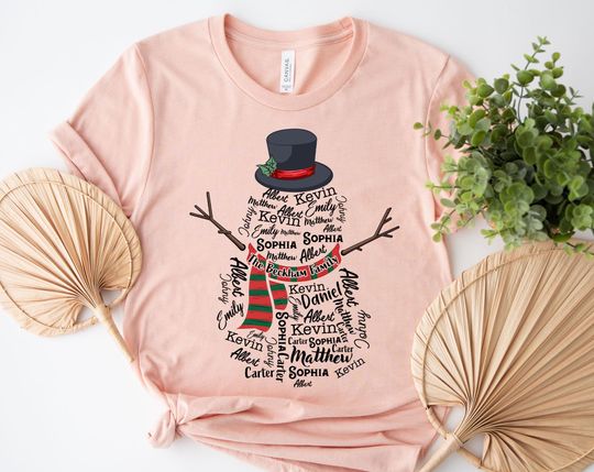 Discover Personalized Snowman Repeating Name Christmas Shirt/Custom Repeating Name Christmas Tee/Family Matching Xmas Shirt OHX501-TS