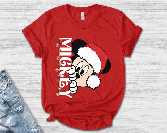 Discover Vintage Disney Santa Mickey Mouse Classic Pose Christmas Shirt, Mickey's Very Merry Xmas Party Shirt, Disneyland Vacation Holiday AXJ246