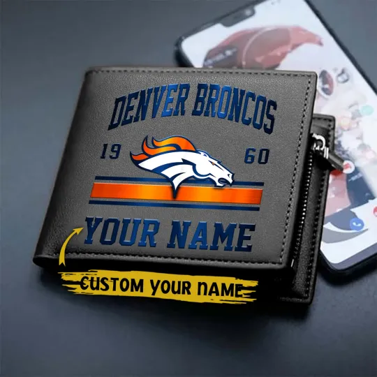 Discover Personalized Denver Football Team Broncoss  Leather Wallet Gift For Him