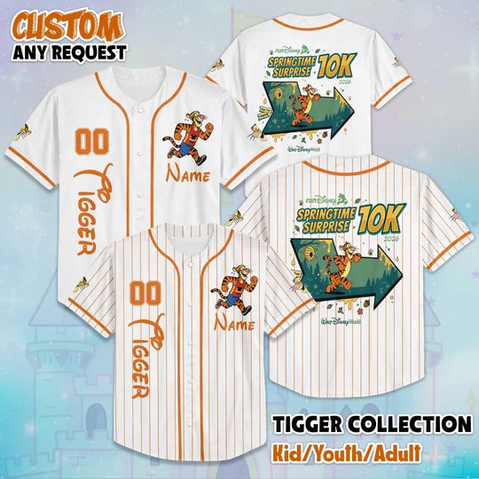 Discover Custom Tigger RunDisney Baseball Jersey, Disney Winnie the Pooh Shirt, Tigger Disney Outfit, Matching Family Jersey, Disneyland Trip Gift