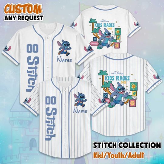 Discover Personalized Stitch RunDisney Baseball Jersey, Disney Lilo & Stitch Movie Jersey Shirt, Disney Birthday Gift