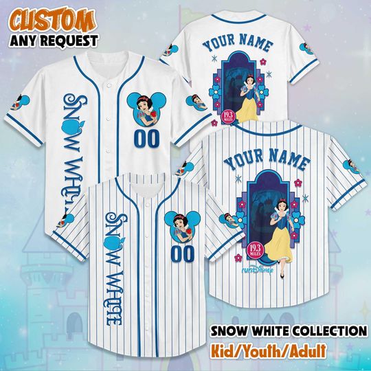 Discover Personalized RunDisney Princess Snow White Baseball Jersey, Snow White Baseball Jersey, Disney Princess Jersey, Magic Kingdom Shirt