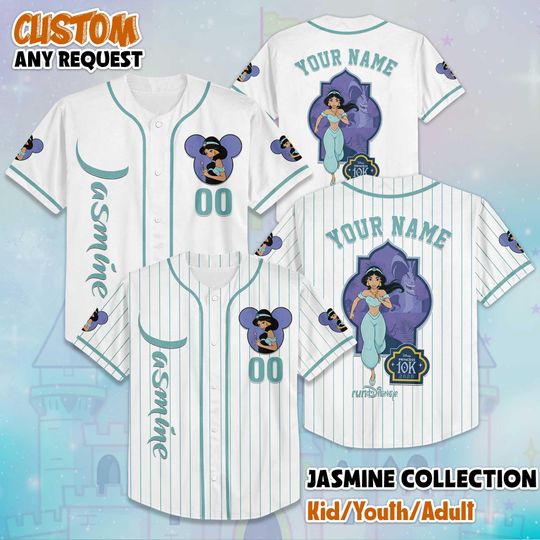 Discover Personalized RunDisney Princess Jasmine Baseball Jersey, Disney Aladdin Jasmine Shirt, Disneyland Baseball, Fan Lover Gift