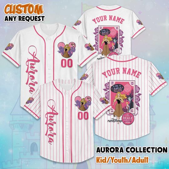Custom RunDisney Princess Aurora Baseball Jersey, Princess Matching Jersey, Princess Aurora Baseball Shirt, Disneyland Family Vacation Tee