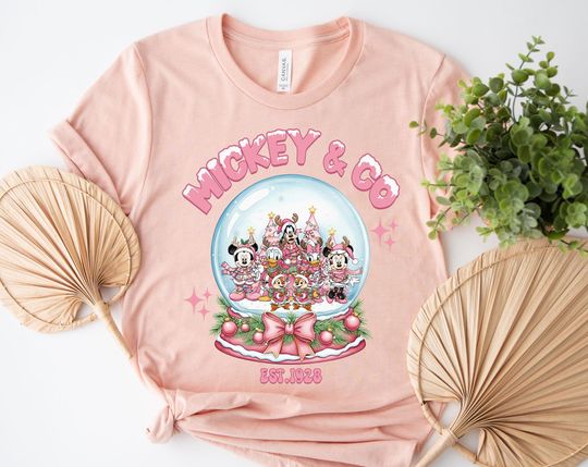Discover Retro Mickey & Co Pink Christmas On Main Street Shirt, Disney Christmas Shirt, Mickey Minnie Xmas Shirt, Main Street Sleigh Rides SL1224