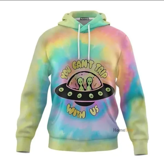 Discover Trippy Alien Hoodie Tie Dye UFO Graphic Pullover You Cant Trip With Us Hoodie