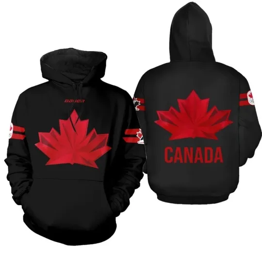 Discover Canada Maple Leaf Hockey 3D Hoodie Unisex Red Black Winter Style