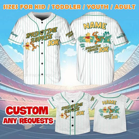 Discover Springtime Surprise Weekend Jersey Shirt, runDisney 10k Winnie the Pooh Jersey, Pooh Bear Running Baseball Jersey, Disney Race Shirt