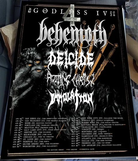 Discover Behemoth Announce US Tour W Deicide, Rotting Christ, Immolation Tour 2026 Poster