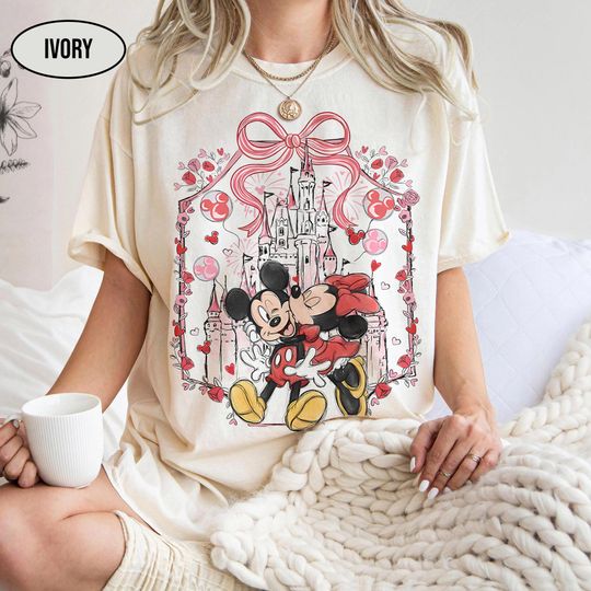 Discover Vintage Coquette Bows Mickey & Minnie Disney Valentine Shirt, Happy Valentines Day 2026 Tee, WDW Disneyland Sweethearts Nite Gift for Her