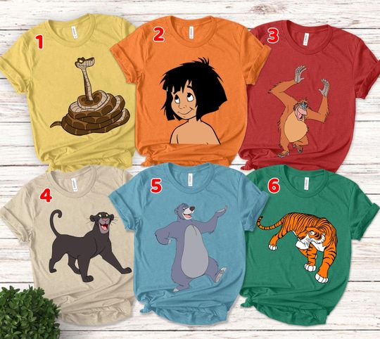 Discover Disney Jungle Book Characters Group Custom Shirt, Personalized The Jungle Book Shirt, Mowgli Shirt, Baloo Shirt, Shere Khan Shirt SJZO09