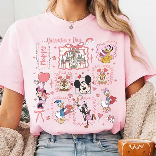 Discover Coquette bows Mickey and Friends Disney Valentine Shirt, Happy Valentine's Day 2026, WDW Disneyland Valentine Gift For Her Matching Tee