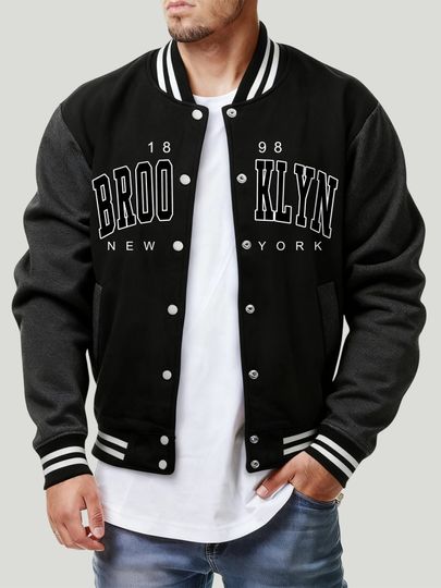 Discover Brooklyn New York 1898 Art Letter Prints Men Jacket Fashion Fleece Menswear Casual Pullover Baseball Jersey Hip Hop Streetwear