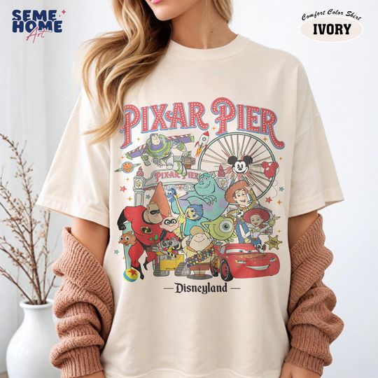 Discover Comfort Colors Vintage Meet Me at Pixar Pier Shirt, Retro Disney Pixar Characters Tee, Disneyland Pixar Fest Family Trip 2026