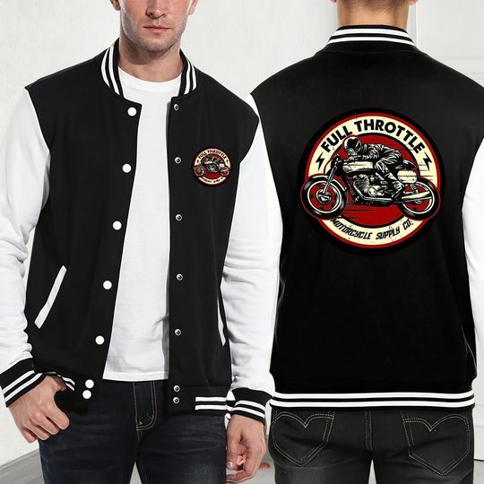 Discover Full Throttle Motorcycle Printing Jackets Men Autumn Fleece Warm Baseball Jersey Basics Pocket Coats Casual Loose Male Clothes