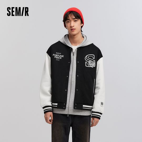 Discover Semir Preppy Jacket Men 2026 Spring Embroidered Baseball Couple Style Trendy Loose Casual Fashion Outerwear Top