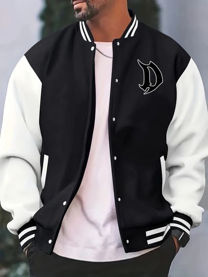 Men's Casual College Style Jacket Knit Loose Fit with Baseball Collar and Snap Button Autumn/winter City Style