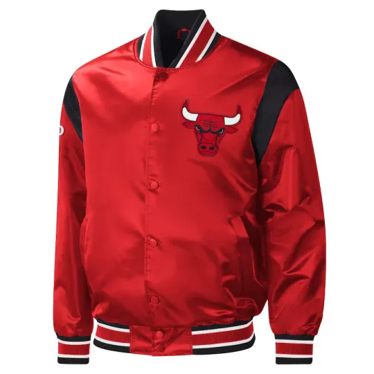 Chicago Bulls Red Satin Baseball Jacket Letterman Jacket Varsity Jacket