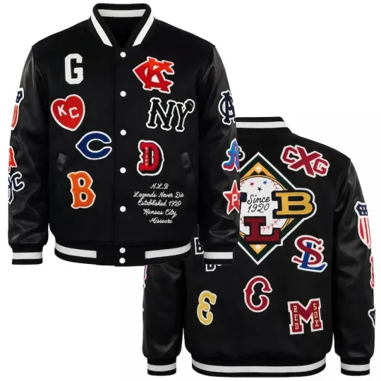 Discover Men's Negro League Baseball Black Wool Varsity Jacket With Leather Sleeves