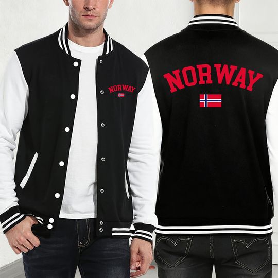 Discover Norway Text With Flag Printing Baseball Jersey Mens Autumn Fleece Warm Coats Casual Pocket Jackets Fashion Loose Men'S Clothes