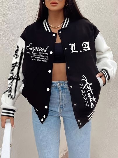 Discover Surprise Road Los Angeles Printing Coats Womens Comfortable Loose Baseball Jersey Fleece Warm Soft Jackets Casual Pocket Clothes