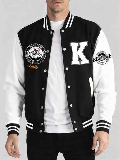 Discover Creative Badge And Letter K Printing Man Tops Basics Minimalist Baseball Uniform Autumn&nbsp;Winter Jacket Comfy Oversized Menswear