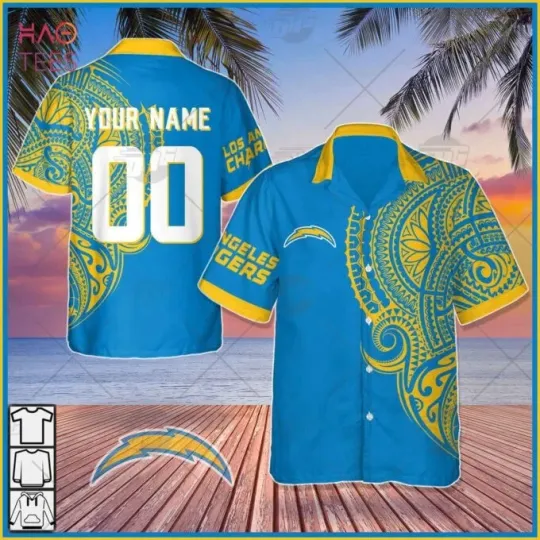 Discover Personalize football Los Angeles Chargers Polynesian Tattoo Design Hawaiian Shirt