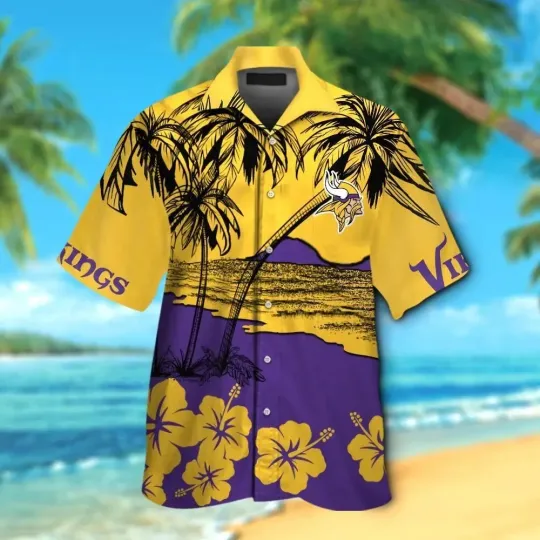 Discover Minnesota Vikings Short Sleeve Button Up Tropical Hawaiian Shirt