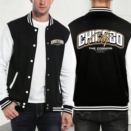 Discover Chicago City The Cosmos Printing Jackets Men'S Casual Pocket Baseball Jersey Winter Fleece Warm Coats Basics Sporty Men Clothes
