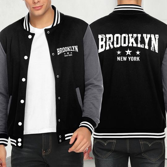 Discover Brooklyn New York Letter Print Men Jackets Cute Fleece Loose Jacket Hip Hop Streetwear Autumn Warm Fashion Baseball Jersey