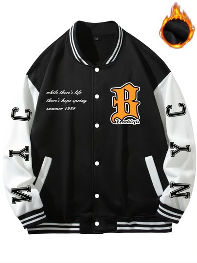 Discover Autumn and Winter Warm Men's and Women's Letter Printed Casual, Loose, Comfortable, Fashionable American Baseball Jacket