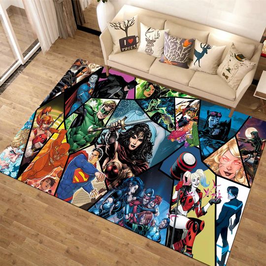 Super Hero Rug, Super Hero Characters Rug, Justice League Rug, Fantastic Rug, Movie Decor, Colorful Rug, Cool Rugs, Area Rugs, Gifts for her
