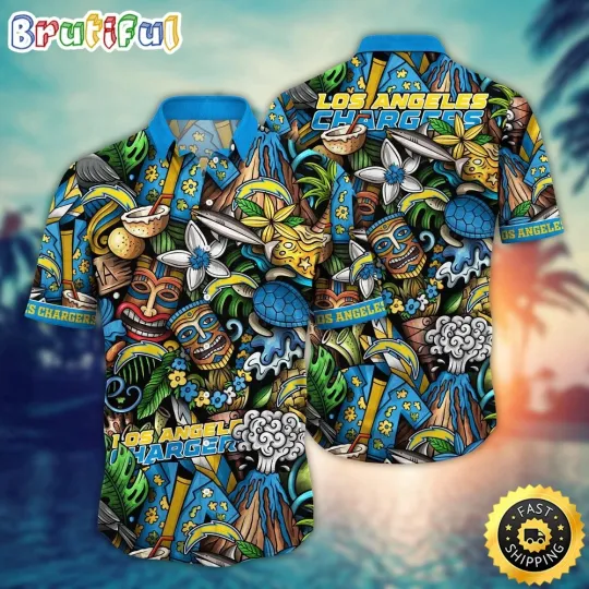 Discover football Los Angeles Chargers Hawaiian Shirt Flower Tiki Me Off Aloha Shirt