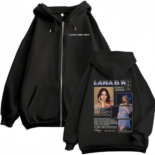 Men's and Women's Fashion Aesthetics Zipper Hoodie Singer Lana Del Rey Pattern Zipper Hoodie Casual Loose Fleece Sweatshirt