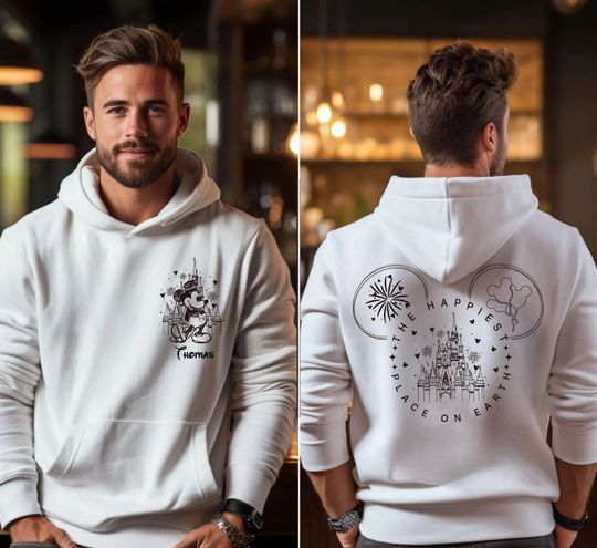 Discover Custom The Happiest Place On Earth Sweatshirt Disney Vacation Mickey Castle Hoodie Magic Kingdom Sweater