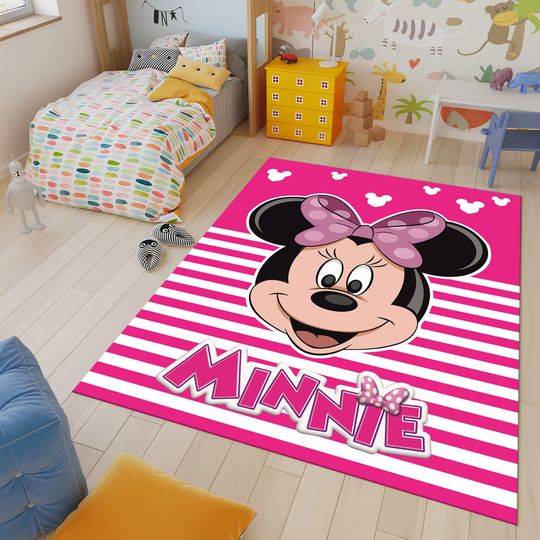 Discover Minnie Mouse Rug: Pink Kids Nursery Decor, Custom Cotton Rug