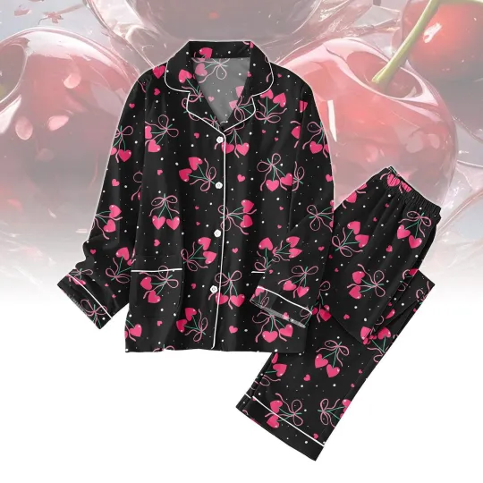 Discover Pink Bow Pajamas Set, Cute Bow Womens Pajamas, Kawaii Sleepwear Set