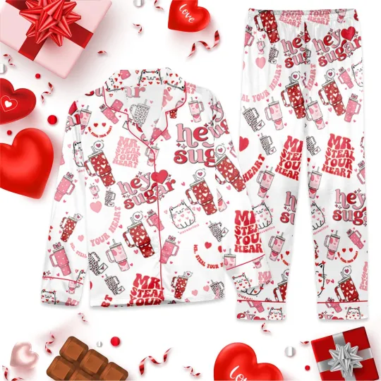 Discover Mr Steal Your Heart Pajamas – Cute Cat Valentine Pajama Set, Cozy Valentine