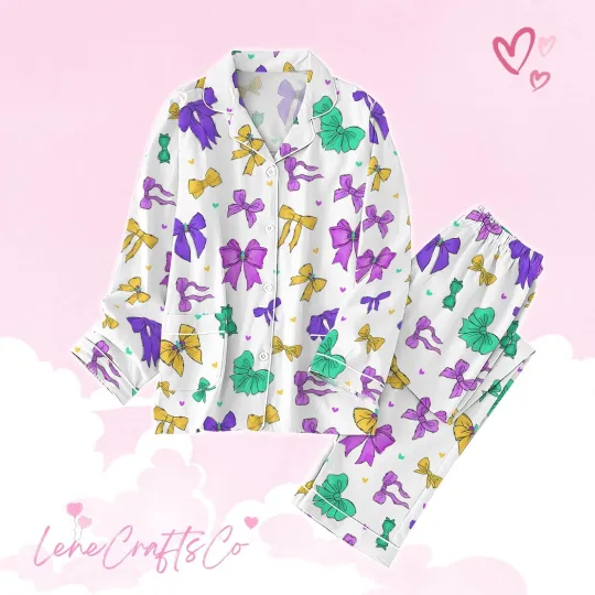 Discover Mardi Gras Bow Thick Pajamas, Mardi Gras Carnival Pajamas Women Set, New Orleans