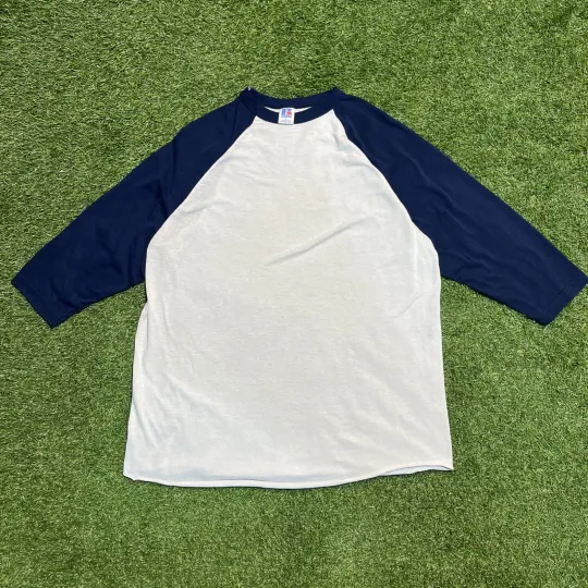 Discover Vintage Russell Athletic Shirt Mens XL Blue White Raglan Single StichUS Made 90s