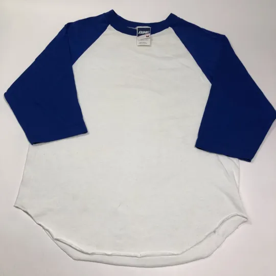 Discover Vintage 80s 90s BIKE Blank Raglan Single Stitch Medium Blue & White T Shirt Vtg